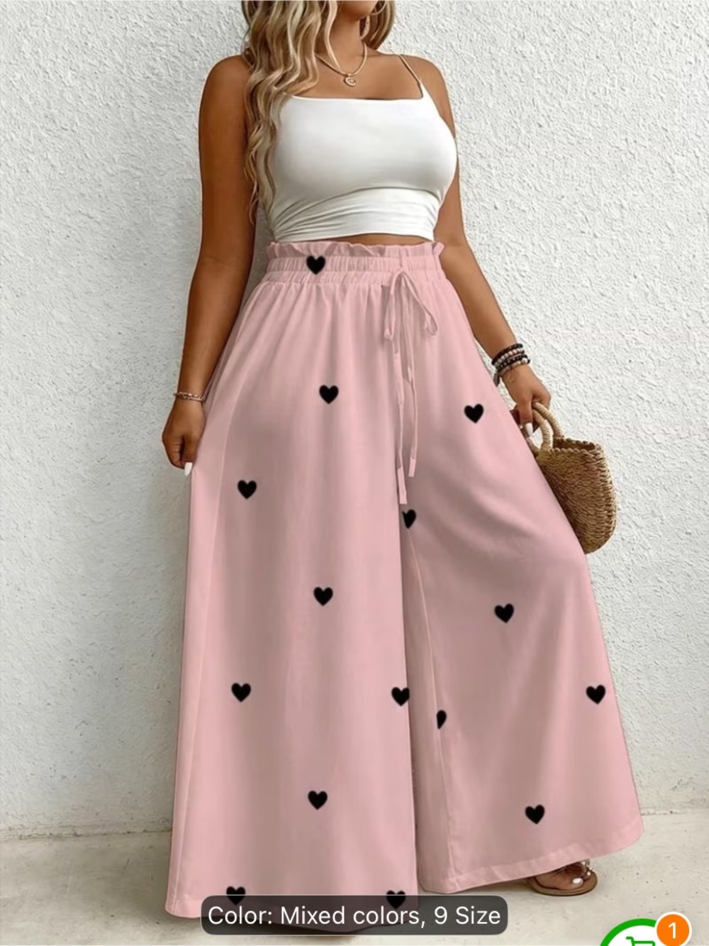 Relaxed Wide-Leg Heart Print Lounge Pants - Pink